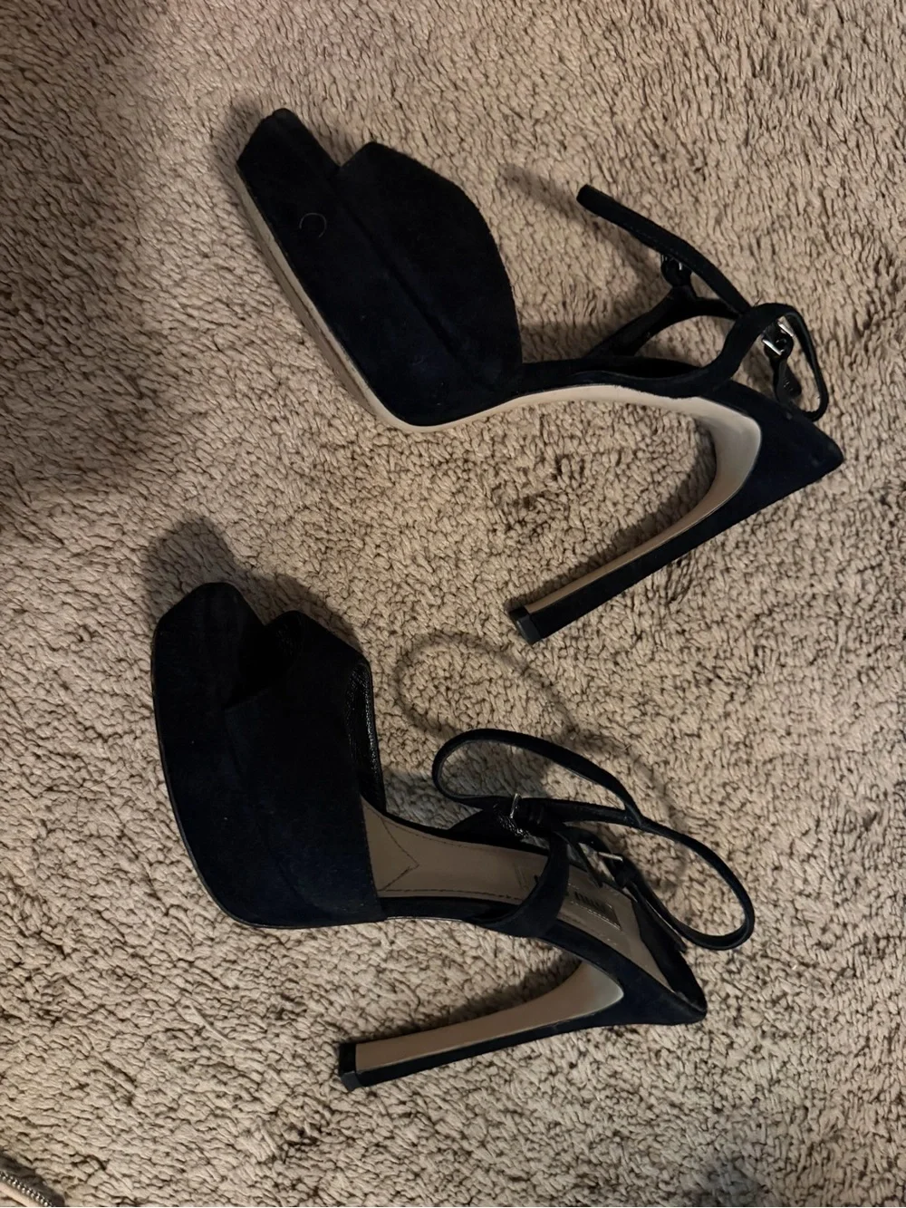 Miu Miu Black Suede Open-Toe Strappy Heels